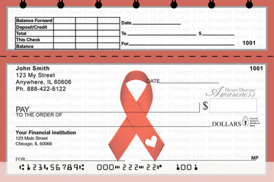 Heart Disease Awareness Ribbon Top Stub Personal Checks | TSRIB-16