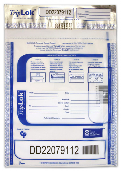 Clear TripLok Deposit Bag, 9'' X 12''  | BAG-09