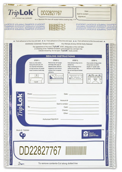 White TripLok Deposit Bag, 9'' X 12'' | BAG-11