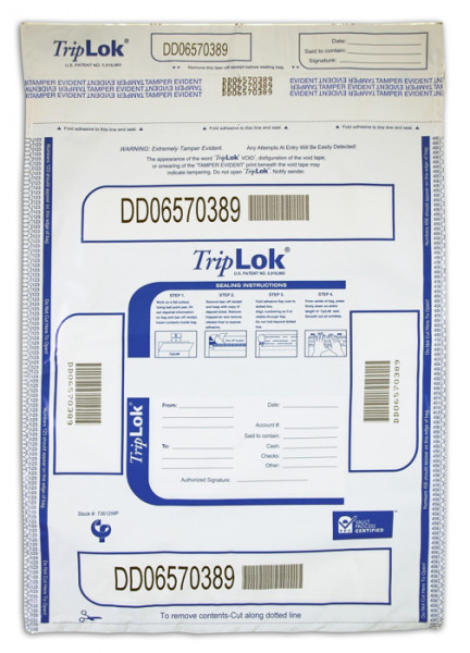White TripLok Deposit Bag with Pocket, 12'' X 16'' | BAG-15