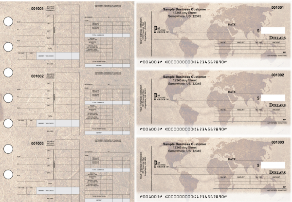World Map Itemized Disbursement Payroll Designer Business Checks | BU3-7CDS26-IDP