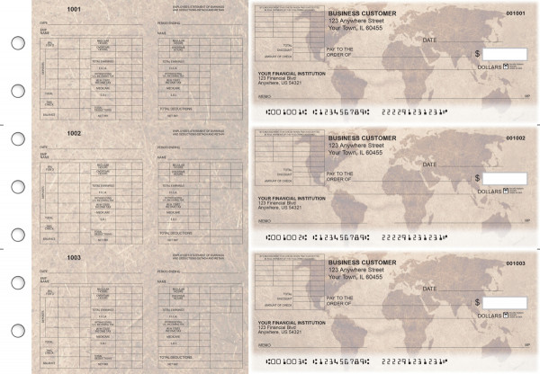 World Map Multi-Purpose Corner Voucher Business Checks | BU3-7CDS26-MPV