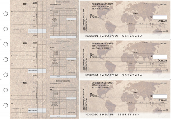 World Map Payroll Invoice Business Checks | BU3-7CDS26-PIN