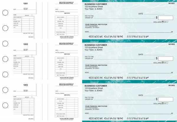 Teal Marble Multi-Purpose Salary Voucher Business Checks | BU3-7EMA01-MPS