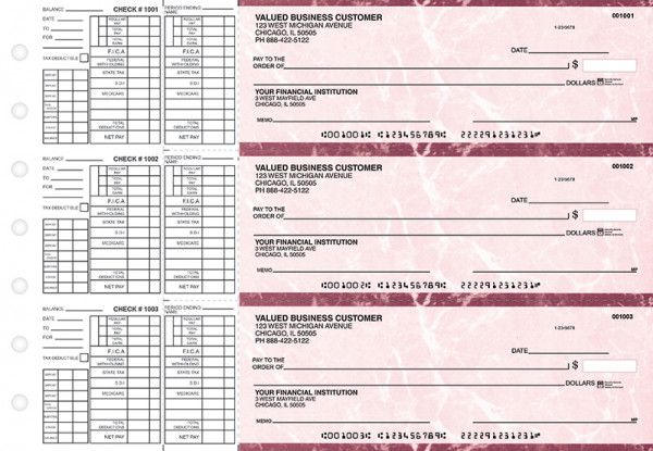 Burgundy Marble Payroll Business Checks | BU3-BMA01-PAY