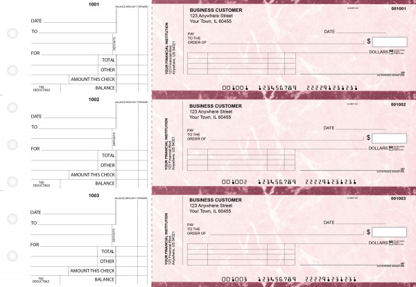 Burgundy Marble Standard Invoice Business Checks | BU3-BMA01-SNV