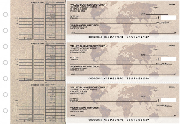 World Map Multi Purpose Designer Business Checks | BU3-CDS26-DEP