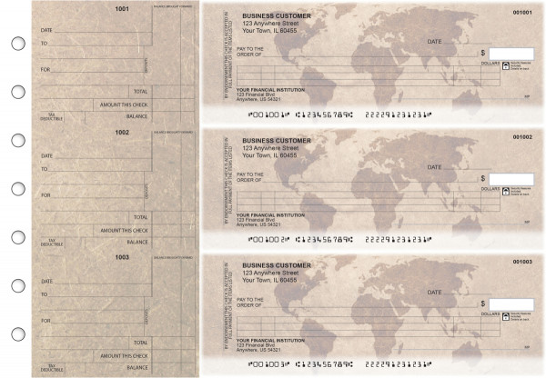World Map Itemized Counter Signature Business Checks | BU3-CDS26-ICS