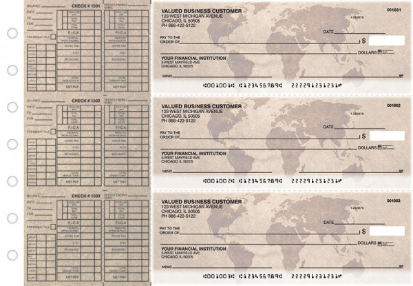 World Map Payroll Designer Business Checks  | BU3-CDS26-PAY