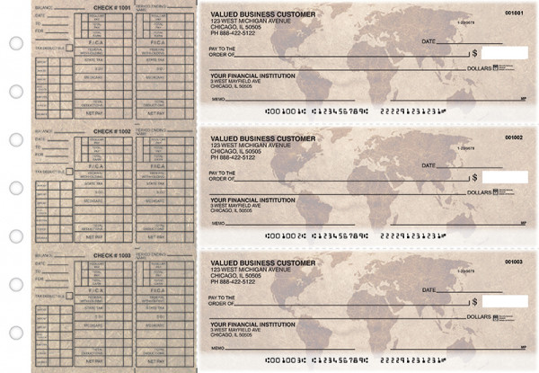 World Map Payroll Designer Business Checks | BU3-CDS26-PAY