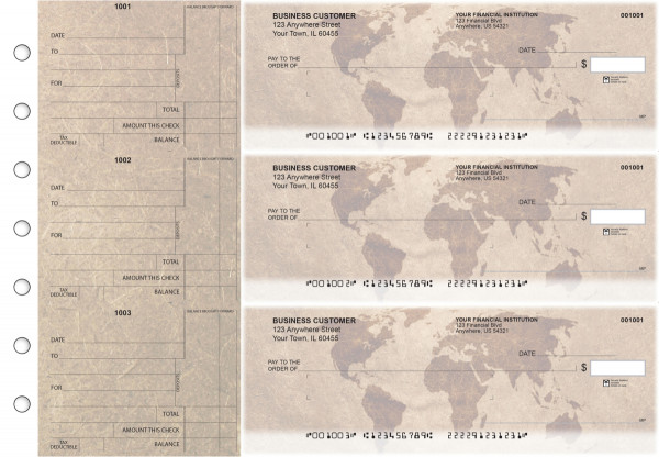 World Map Standard Mailer Business Checks | BU3-CDS26-SML