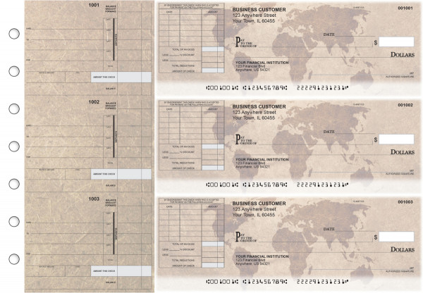 World Map Itemized Invoice Business Checks | BU3-CDS26-TNV