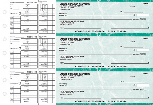 Teal Marble Payroll Business Checks | BU3-EMA01-PAY