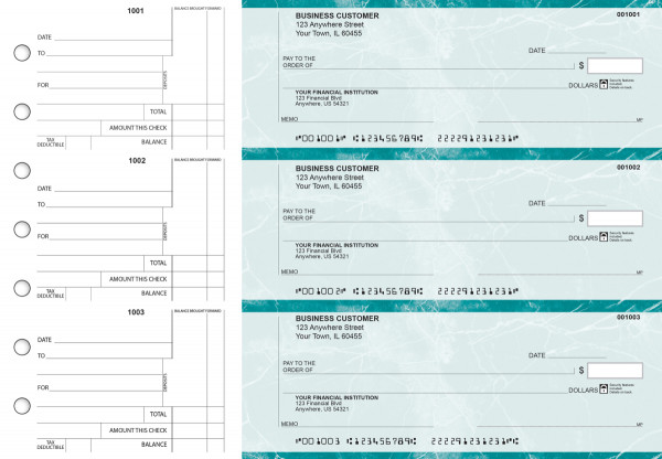 Teal Marble Standard Counter Signature Business Checks | BU3-EMA01-SCS