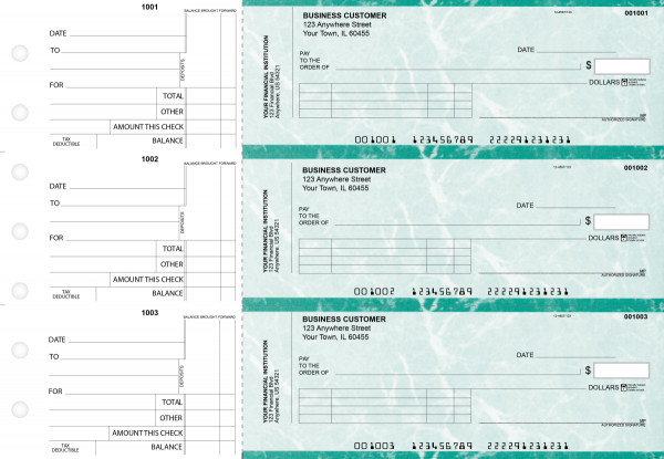 Teal Marble Standard Invoice Business Checks | BU3-EMA01-SNV