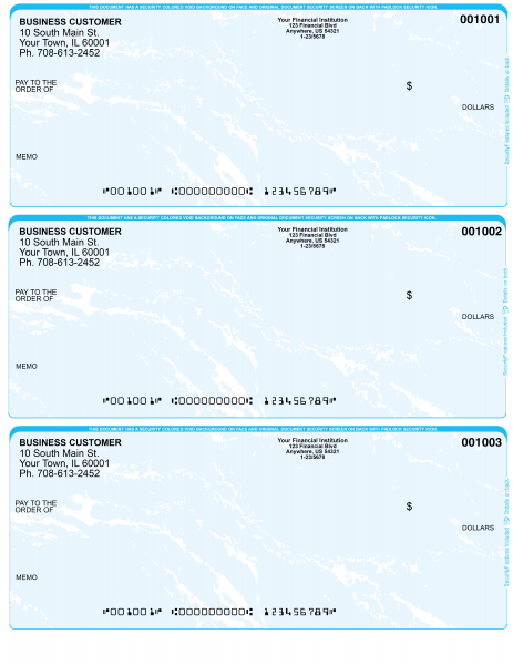 Teal Marble 3 Per Page Laser Checks | L3C-AM