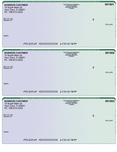 Blue Green 3 Per Page Laser Checks | L3C-BG