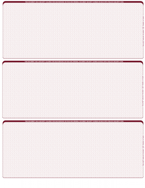 Burgundy Safety Blank 3 Per Page Laser Checks | L3C-BLA-US