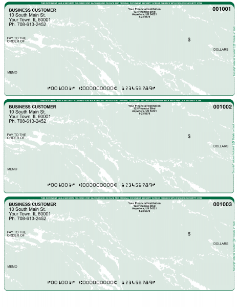 Green Marble 3 Per Page Laser Checks | L3C-GM