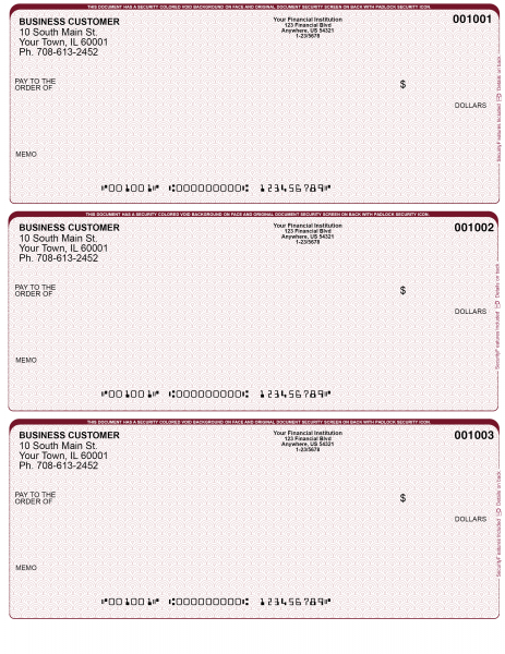 Burgundy Safety 3 Per Page Laser Checks | L3C-US