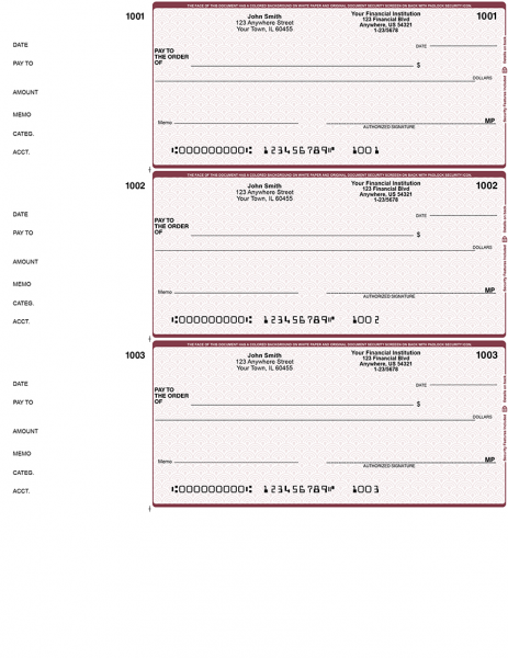 Burgundy Safety 3 Per Page Wallet Checks | L3P-US