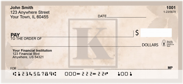 Simplistic Monogram 'K' Personal Checks | MONO-01K