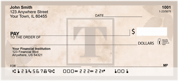 Simplistic Monogram 'T' Personal Checks | MONO-01T