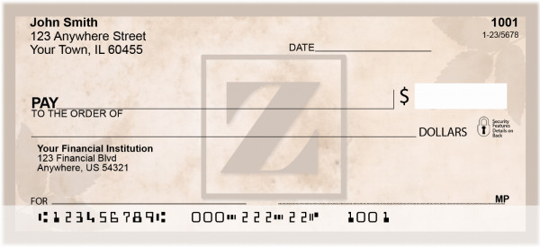 Simplistic Monogram 'Z' Personal Checks | MONO-01Z