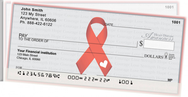 Heart Disease Awareness Ribbon Side Tear Personal Checks | STRIB-16