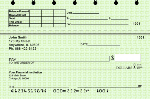 Green Safety Top Stub Personal Checks | TSVAL-002