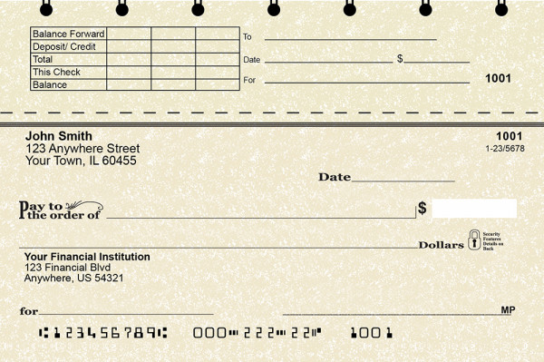 Parchment Top Stub Personal Checks | TSVAL-015