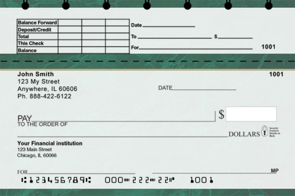 Green Marble Top Stub Checks | TSVAL-018